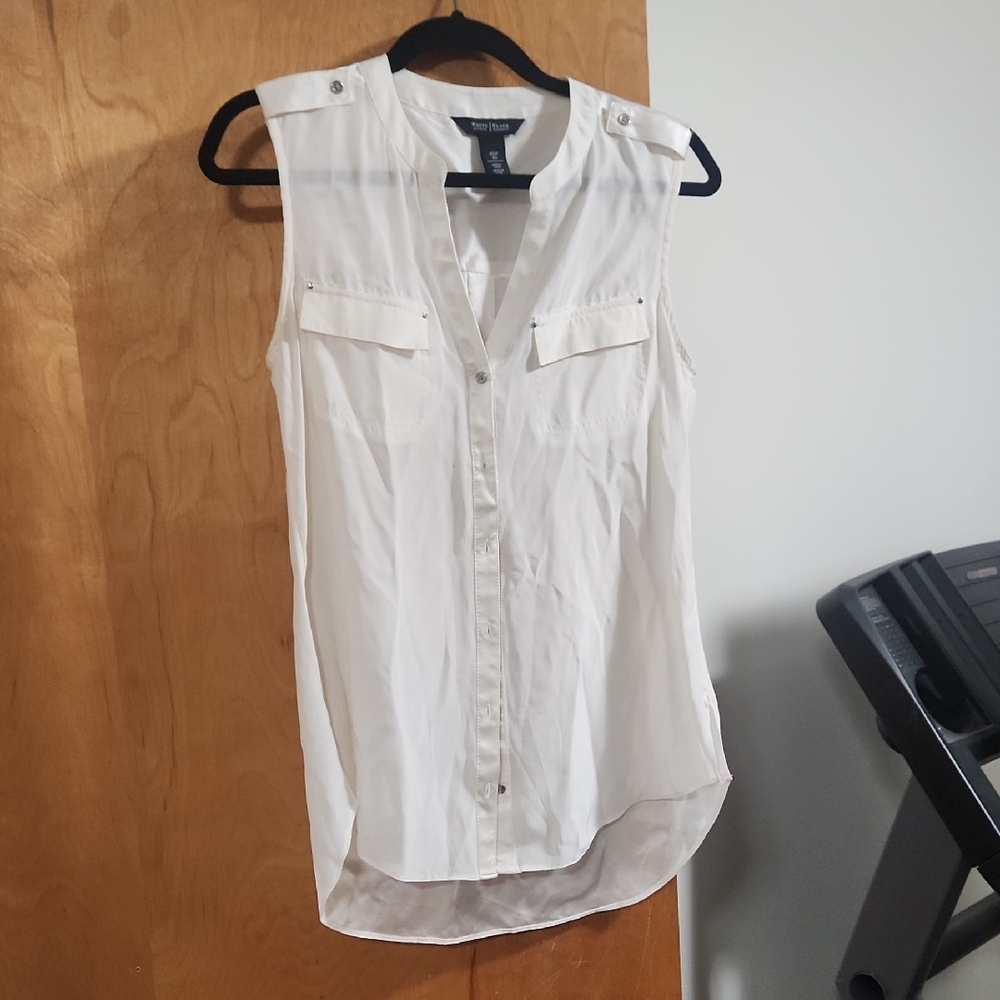WHBM Silk White Button-Down Sleeveless Top